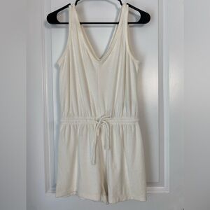 Old Navy Cream V-Neck Romper with Elastic Waist